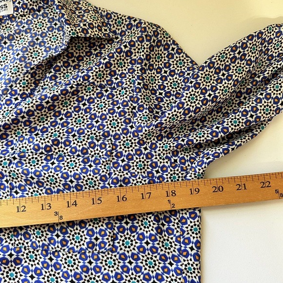 Express Portofino Shirt Womens Small Blue Floral Original Fit Roll Tab Button Up - Picture 10 of 11